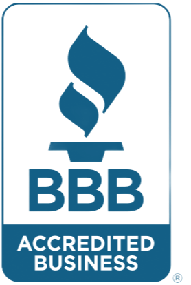 BBB Accredited Business logo with blue flame icon and text on white background