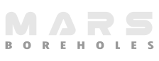 A white logo for mars boreholes on a white background