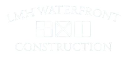 A white logo for a construction company on a white background.