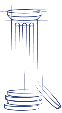 A drawing of a pillar and a stack of coins.