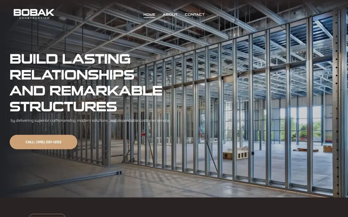 Bobak Construction website, home page
