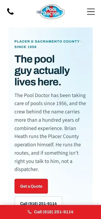 The Pool Doctor Placer on a phone