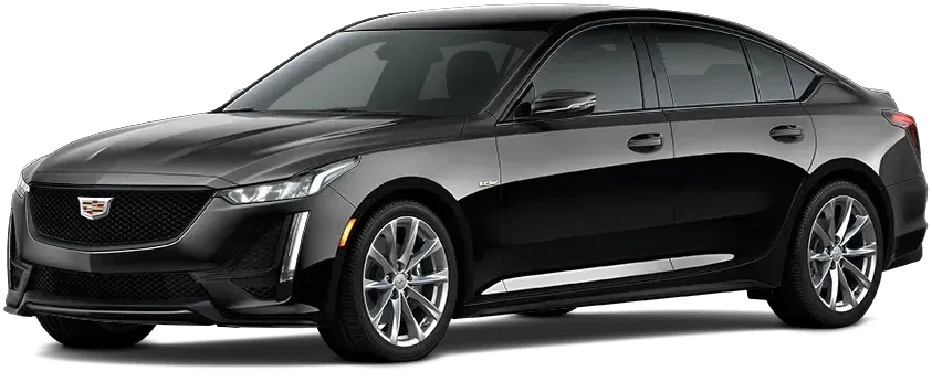 A black cadillac cts is shown on a white background.