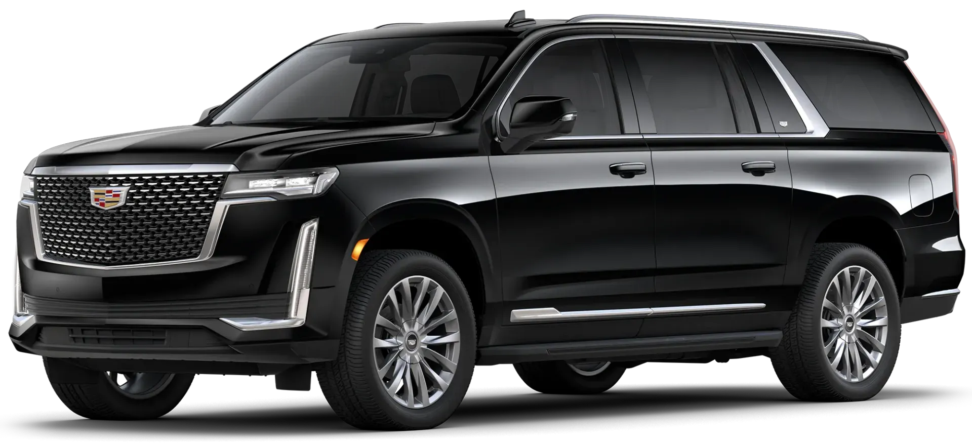 A black cadillac escalade is shown on a white background.