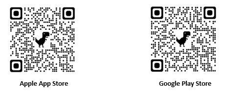 Two QR codes , one from the apple app store and one from the google play store.
