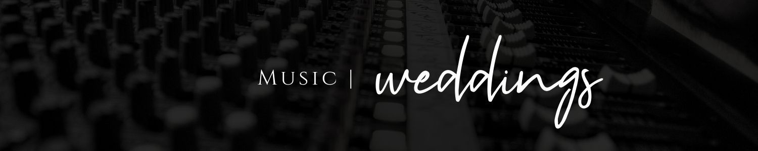 Music wedding text over a dark piano-key background