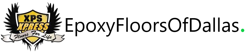 EpoxyFloorsOfDallas logo with black-and-gold XPS Express badge and gray text on white background