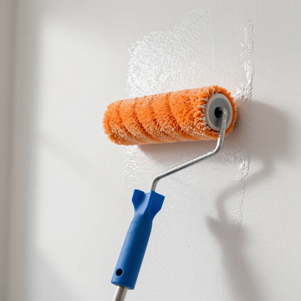 Cómo elegir pintura interior: rodillo aplicando en pared
