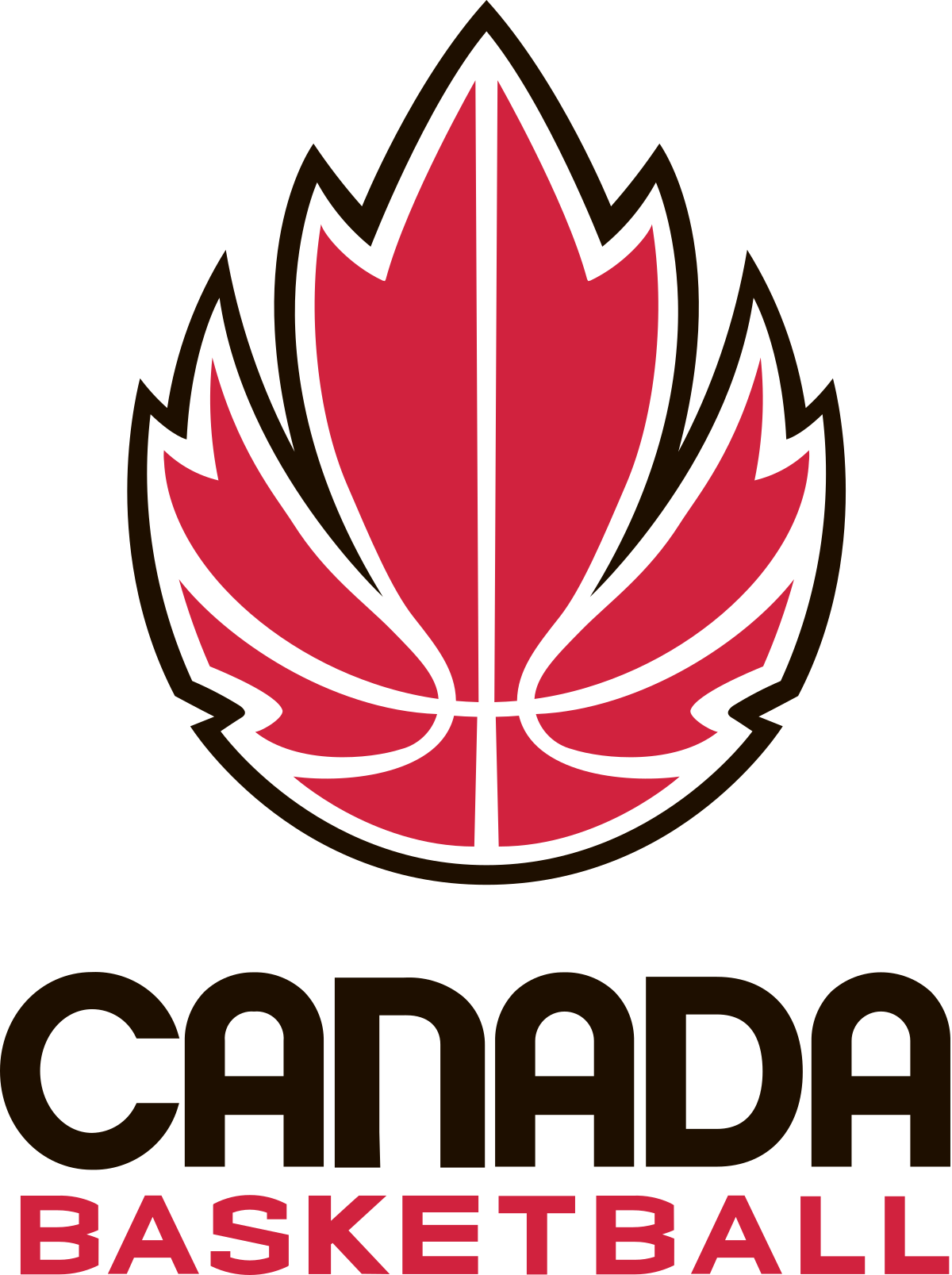 Canada Basketball logo with red maple leaf and black text on white background