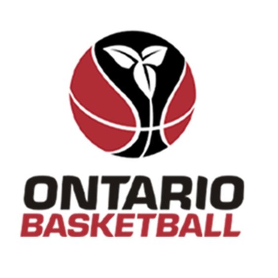 Ontario Basketball logo with red, black, and white basketball emblem and text