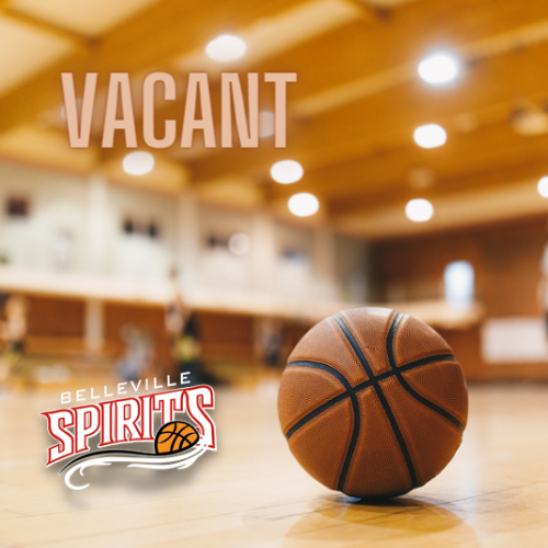 Vacant basketball court with a basketball, “Vacant” text, and Belleville Spirits logo