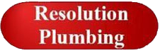 Red oval with white text: Resolution Plumbing.
