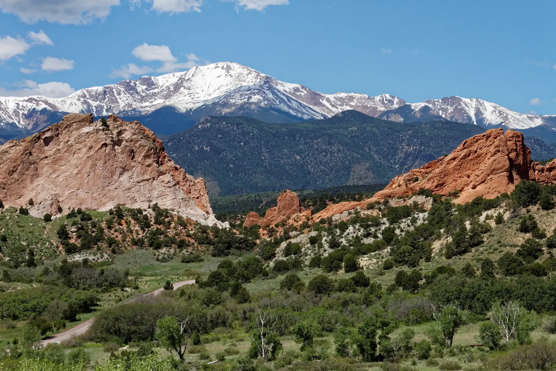 Garden of the Gods in the foreground with Pikes Peak in the background