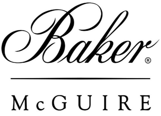 A black and white logo for baker mcguire