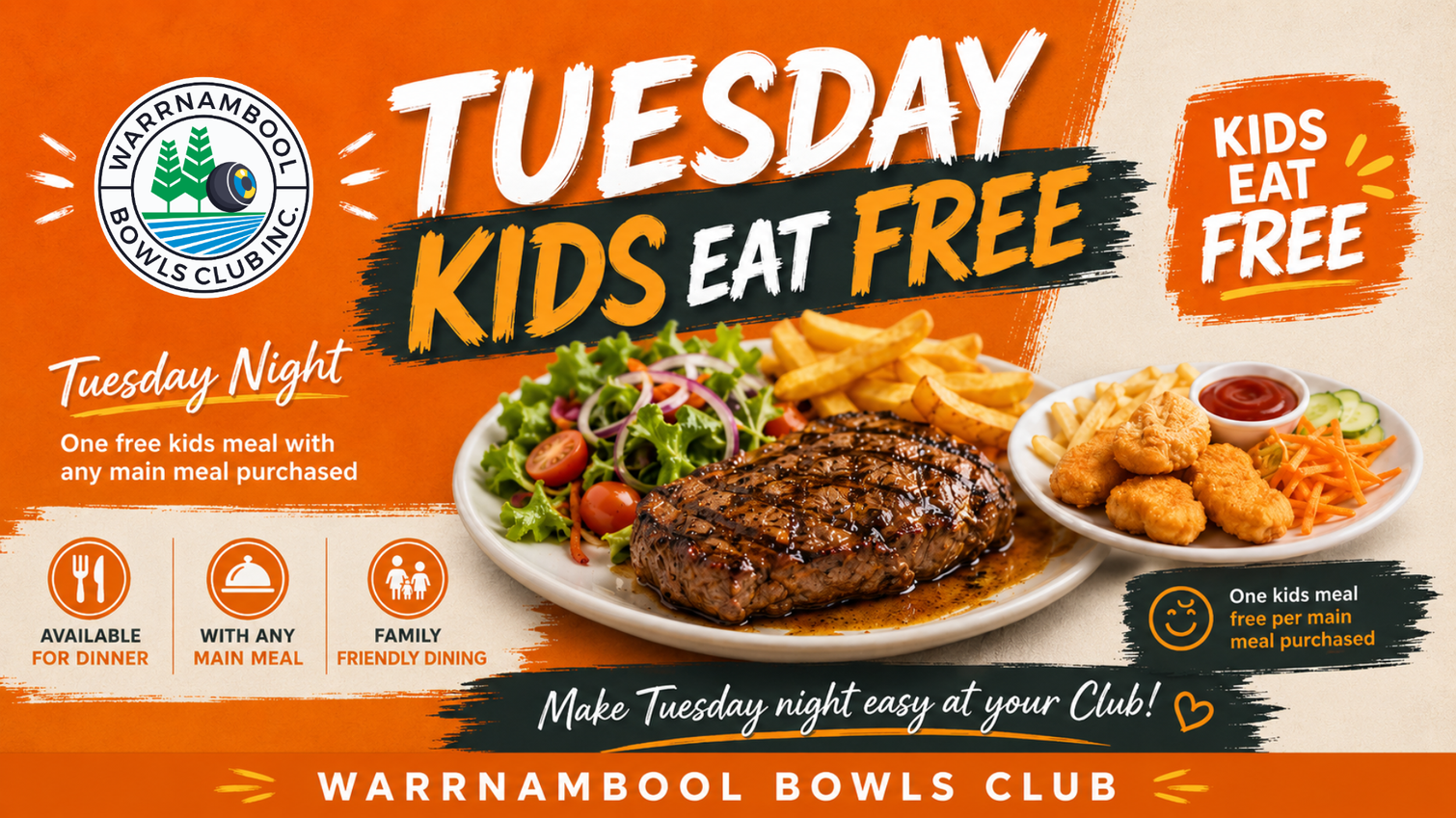 Kids eat free promotion at Warrnambool Bowls Club