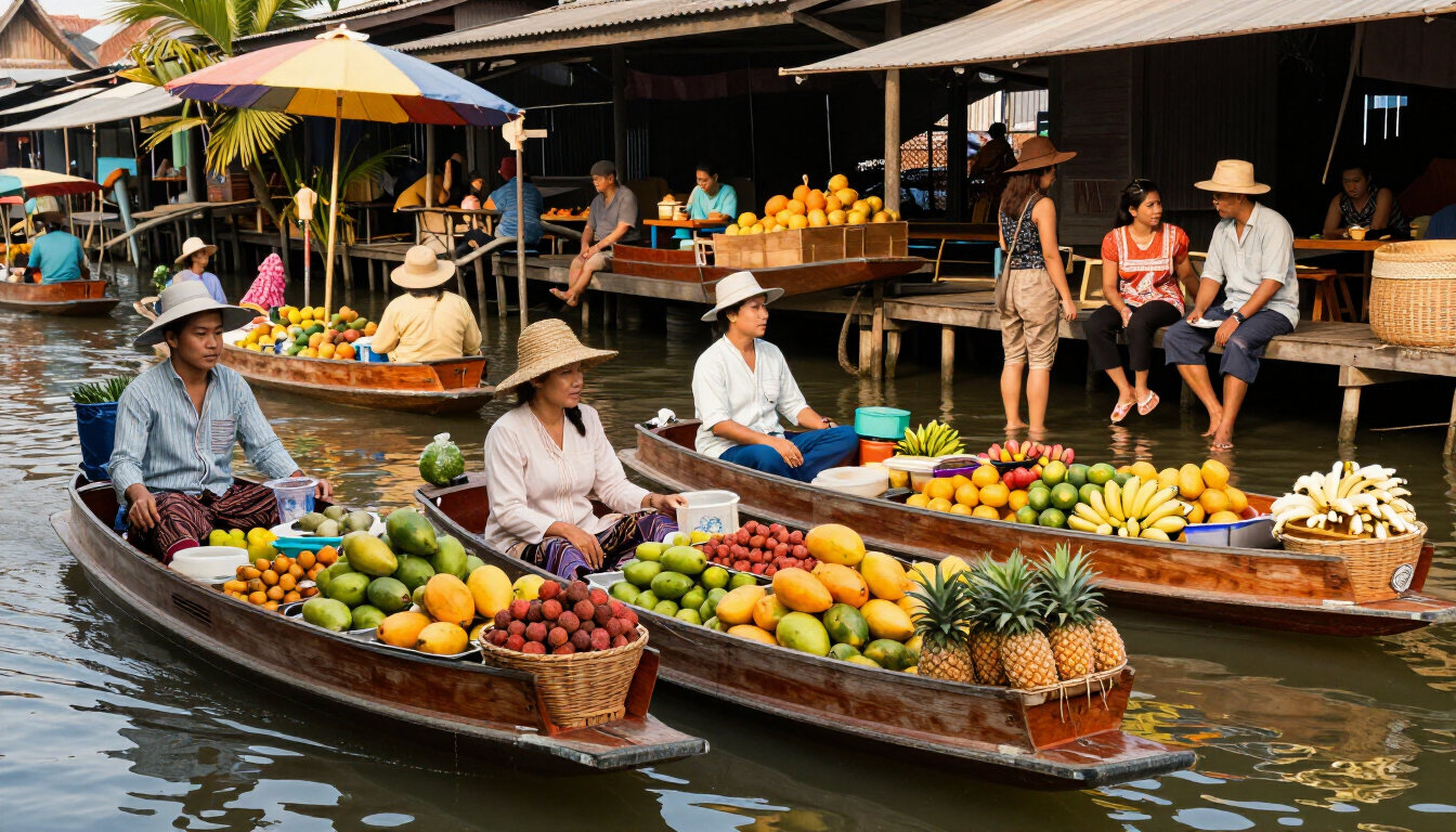 Zwevende markt in Thailand