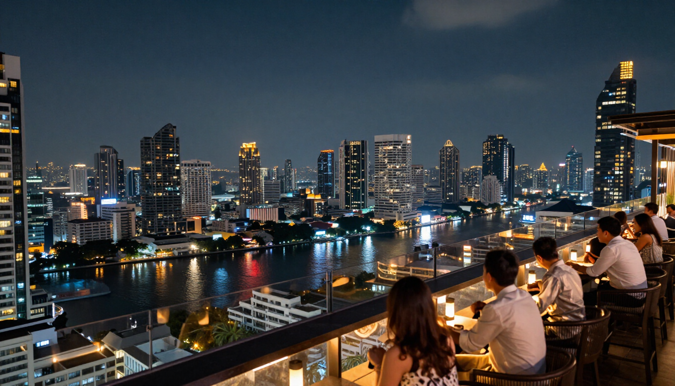 Skyline van Bangkok bij nacht