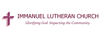 The logo for immanuel lutheran church is purple and white with a cross.