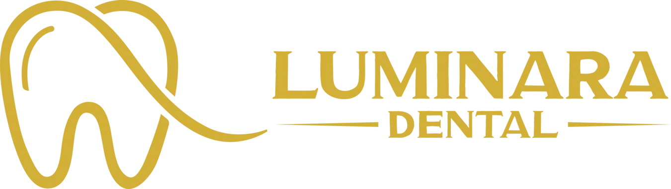 Luminara Dental logo with gold tooth icon and text on white background