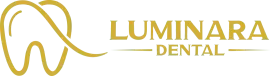 Luminara Dental logo with gold tooth icon and text on white background