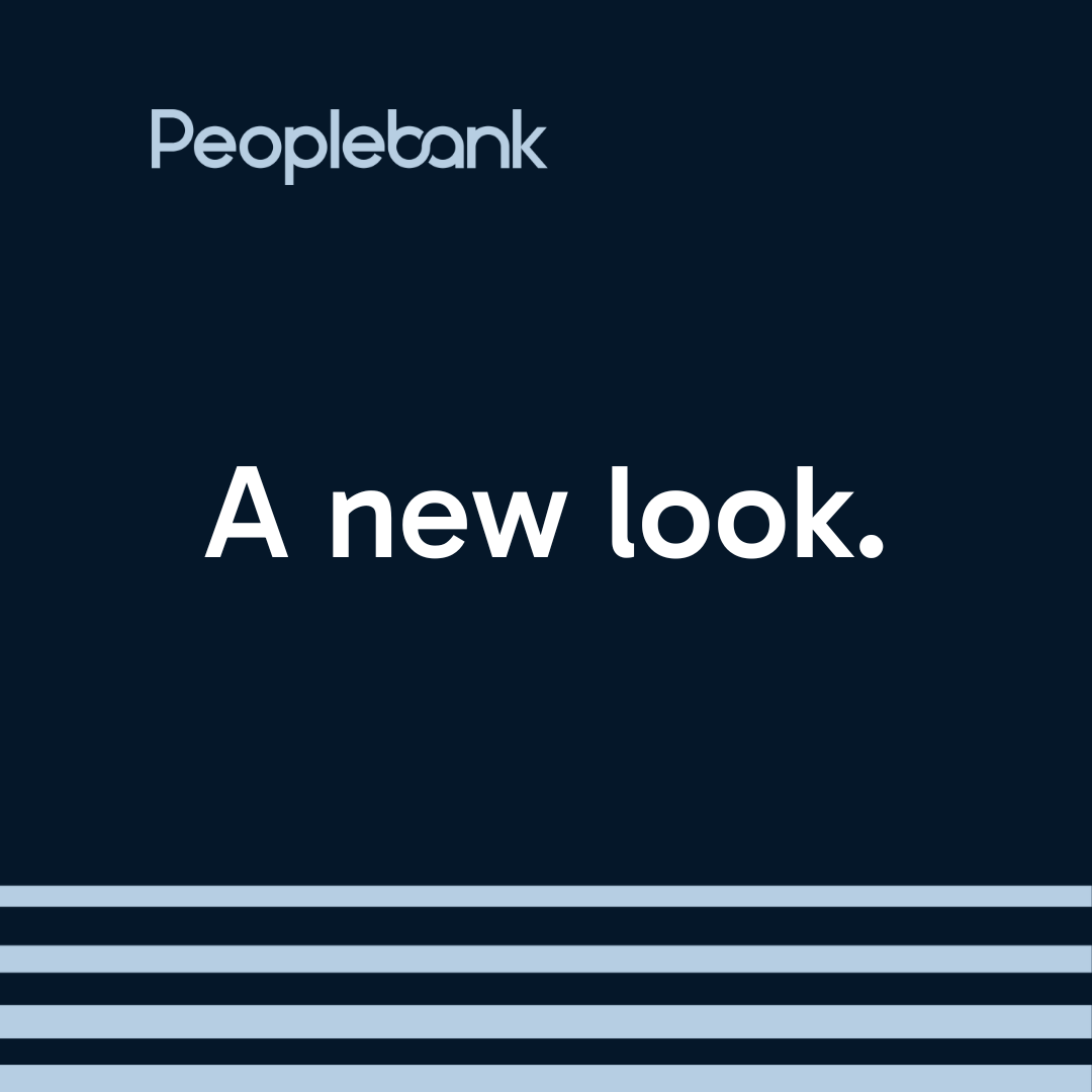 Blue tile with white text that shows the new Peoplebank logo and title 'a new look' 
