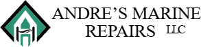 Andre’s Marine Repairs LLC logo with green diamond icon and black text on white background