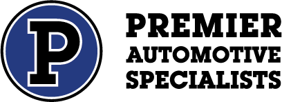 Premier Automotive Specialists logo with a blue-and-black “P” and black text on white background