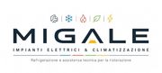 Logo MIGALE con icone multicolore e slogan per impianti elettrici e servizi di climatizzazione.