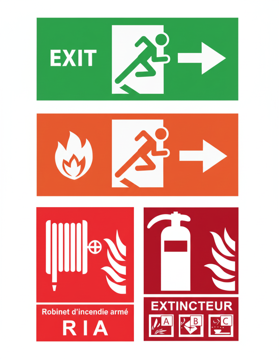 Panneau de signalisation incendie pour orientation et sécurité des employés