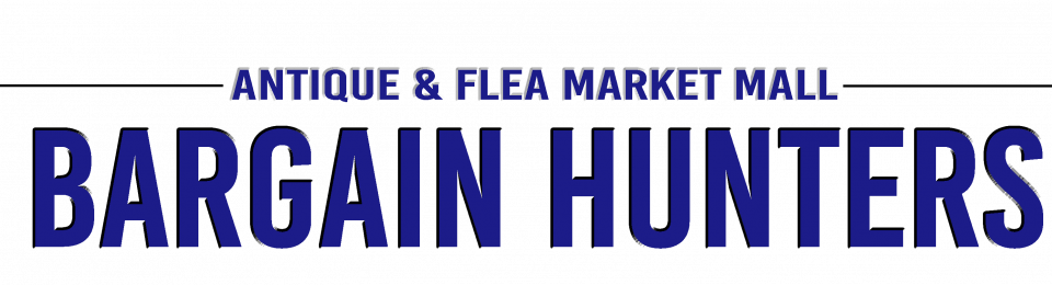 Antique & Flea Market Mall &ldquo;Bargain Hunters&rdquo; sign in blue and white