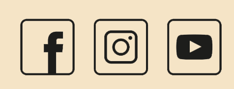Three square icons representing social media links: Facebook, Instagram, and YouTube.