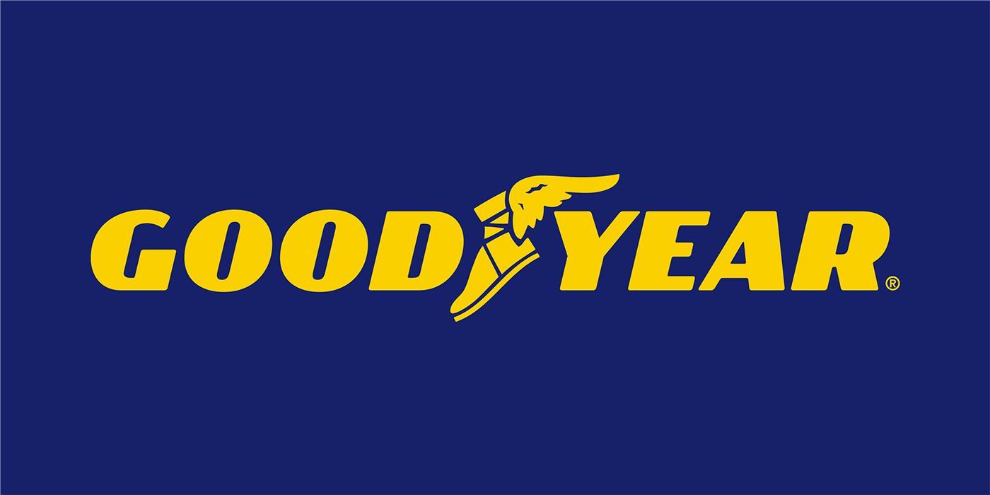 Goodyear logo in yellow on a blue background