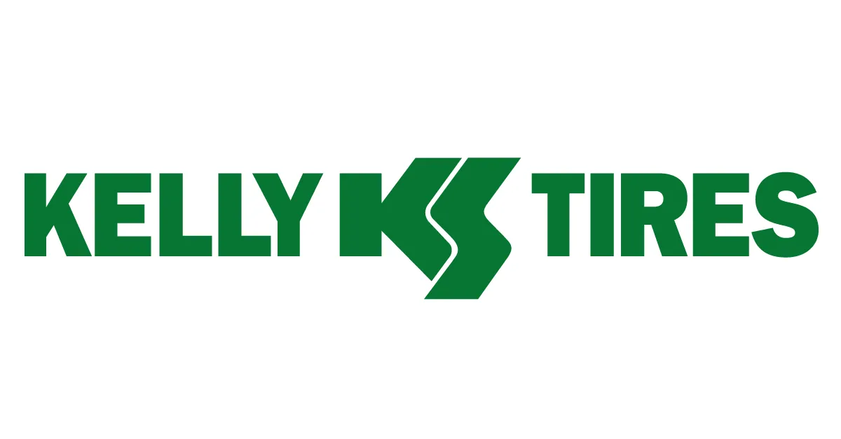 Kelly Tires logo in green text with stylized “K” emblem on white background