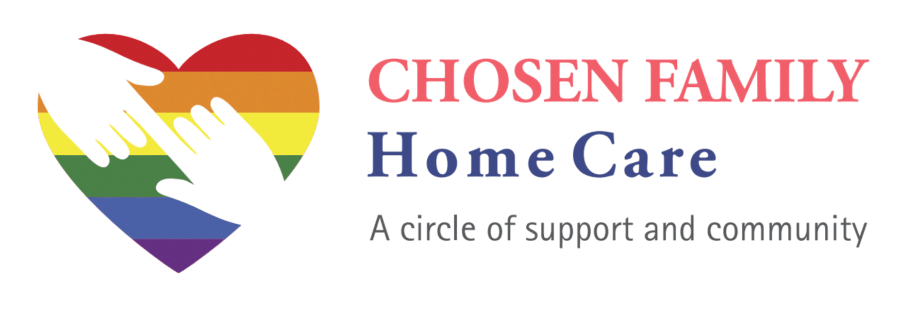 Logo: Rainbow heart with hands,