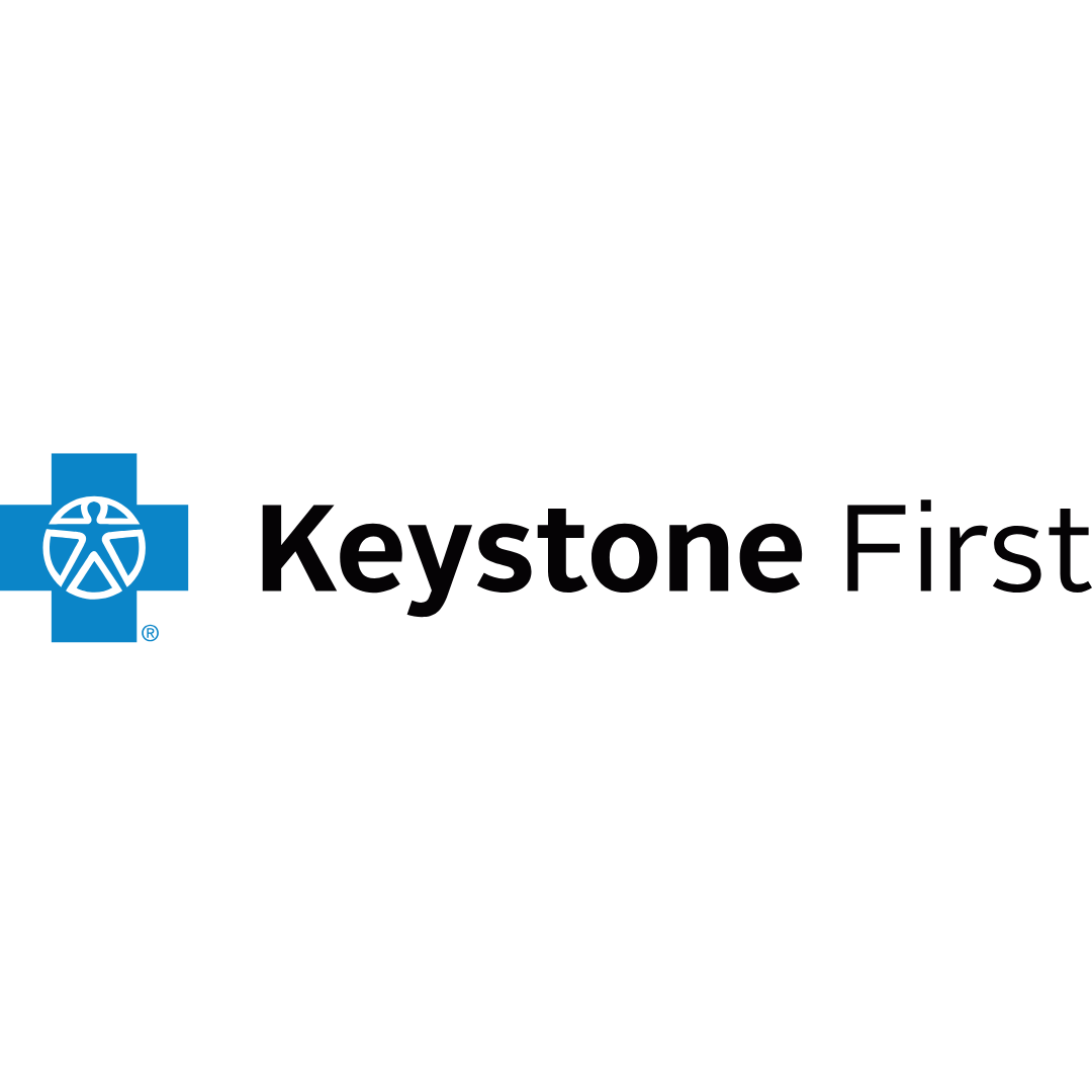 Keystone First logo with blue cross icon and black text on white background