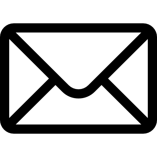 A black and white envelope icon on a white background.