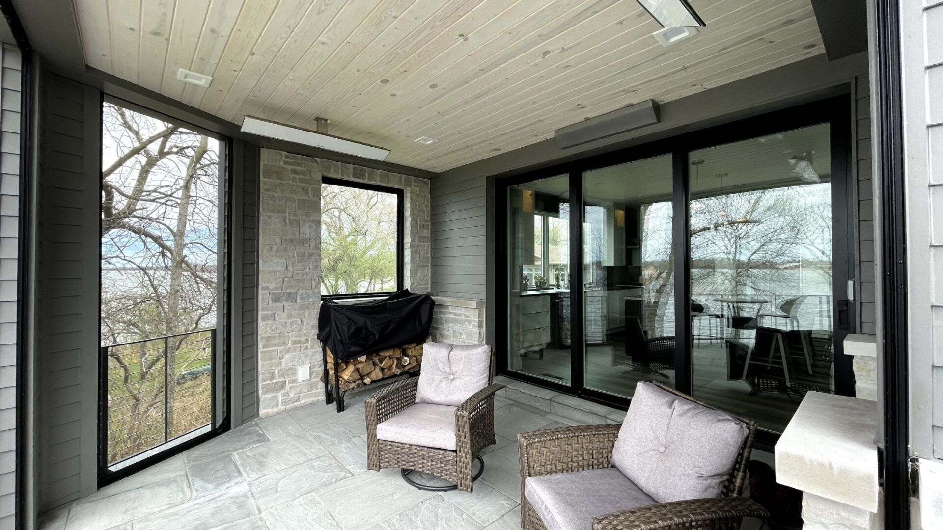 Patio area featuring an outdoor speaker. Outdoor patio speaker installation