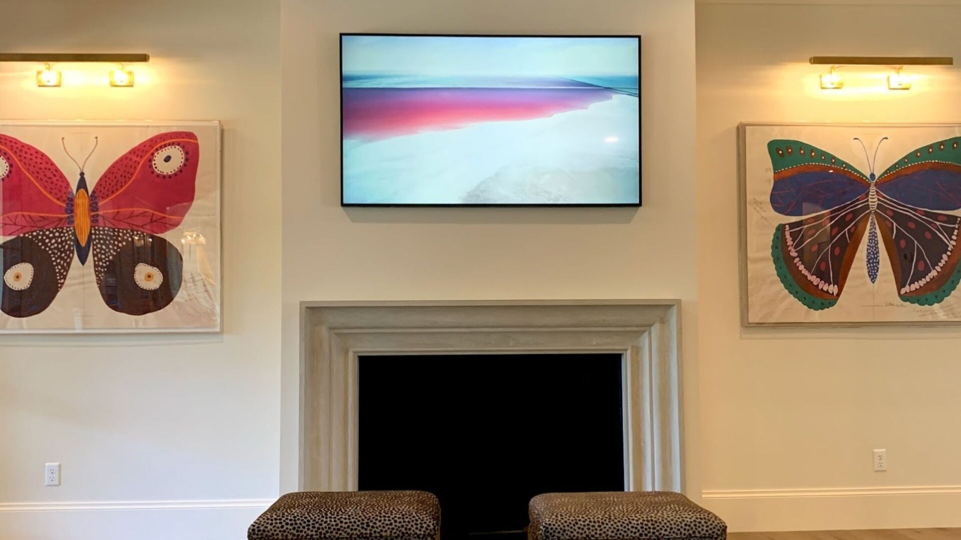 Room showing a TV mounted on the wall home automation installation of a TV