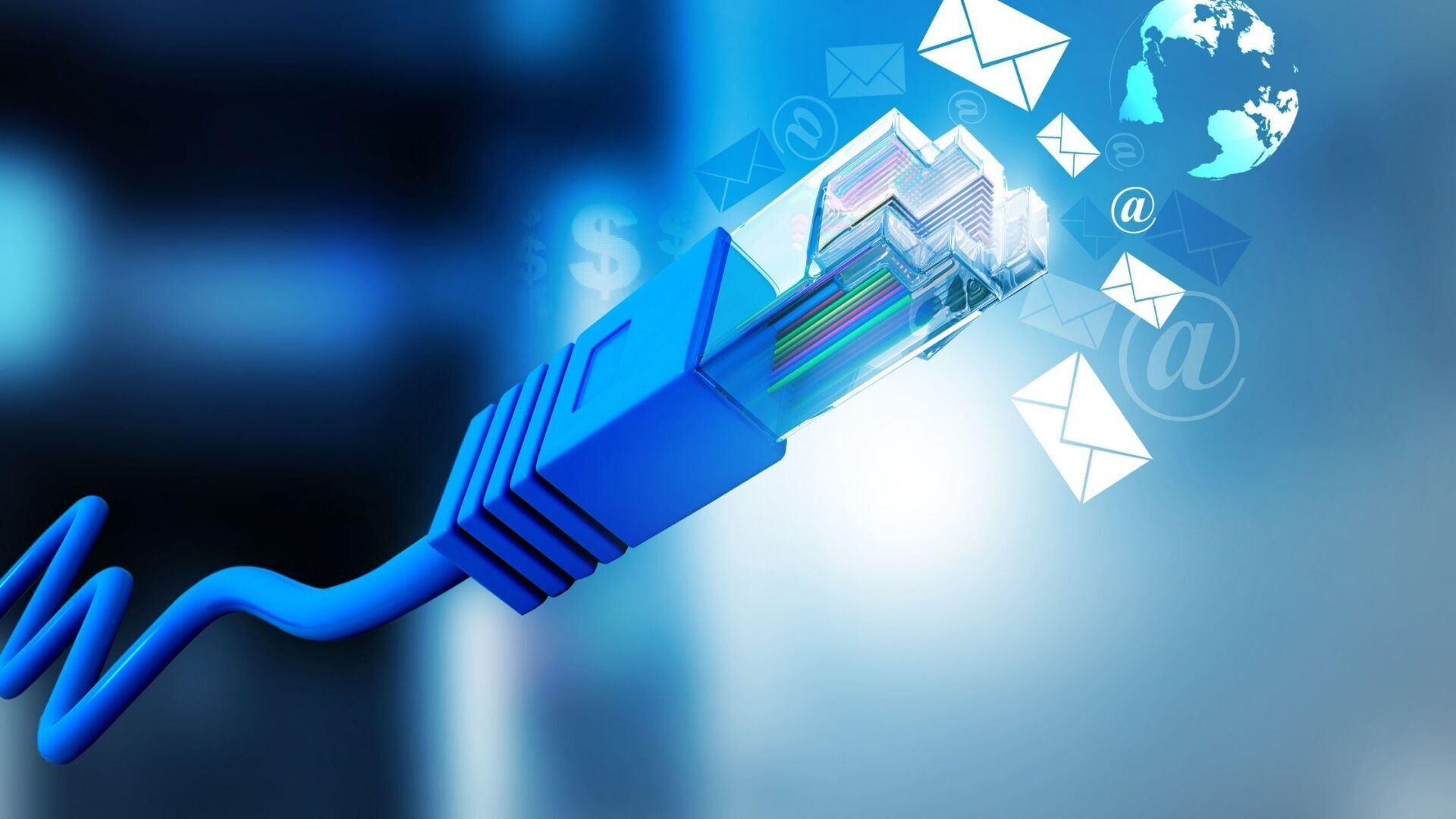Graphic of ethernet cable connecting to the internet. integrated home