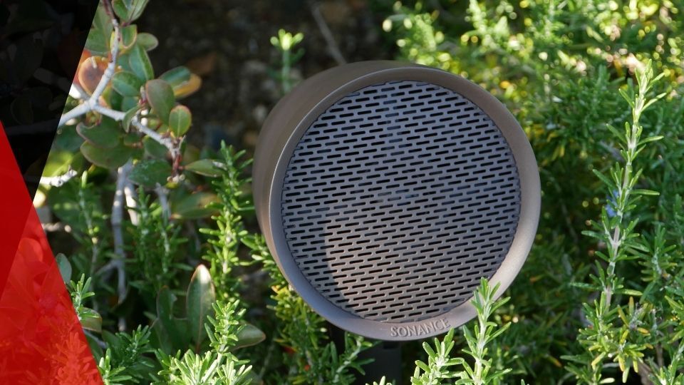 Sonance Garden Series speaker in landscaping. Sonance Outdoor Speakers