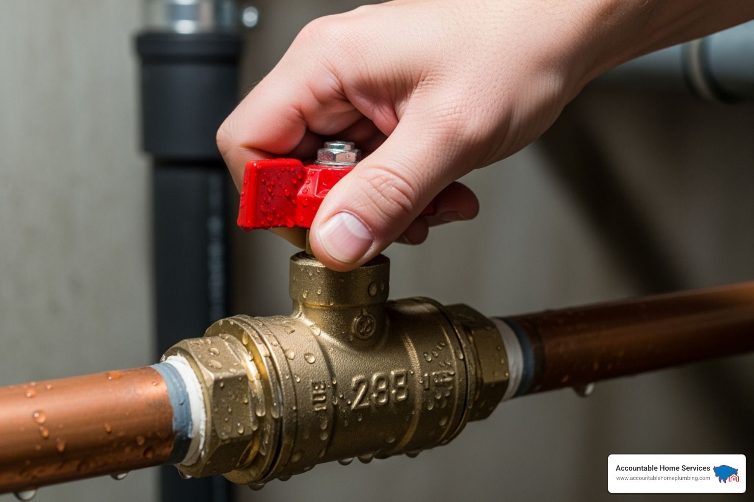 hand turning main water shut-off valve - emergency plumbers near me