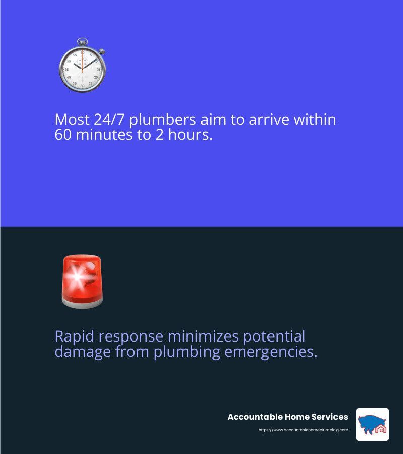 24/7 plumbers aim to arrive in 60 minutes to 2 hours, minimizing plumbing emergency damage Accountable Home Plumbing
