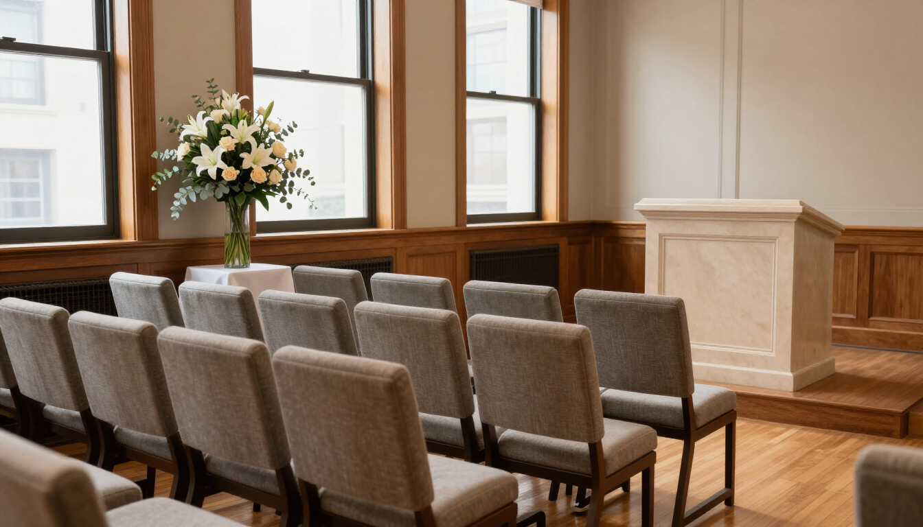 Welcoming funeral chapel interior in Manhattan