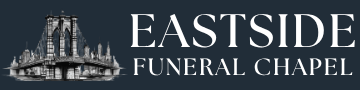 Eastside Funeral Chapel logo with a church graphic on a gray background