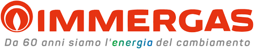 Il logo IMMERGAS è rosso con l'icona di una fiamma. Sotto, in grigio, c'è il testo in italiano.