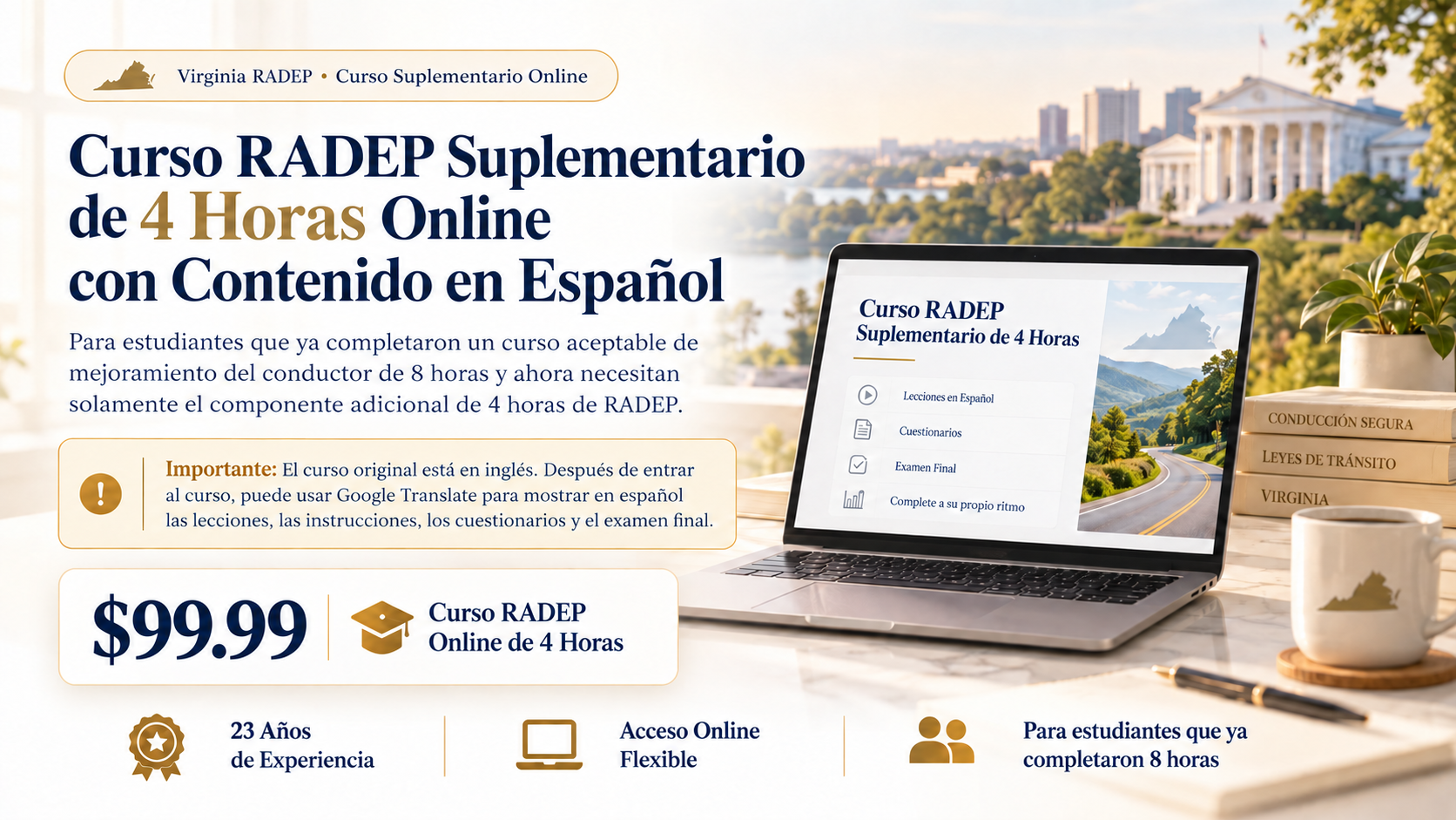 Curso RADEP Suplementario de 4 Horas Online con Contenido en Español en Virginia