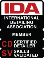 IDA logo: red and white text on black background, denoting membership and skills validation for certified detailers.