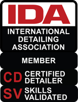 IDA logo: red and white text on black background, denoting membership and skills validation for certified detailers.