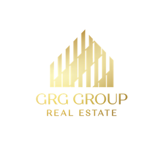 GRG Group Real Estate logo in gold, featuring a modern, elegant design with vertical lines forming a building silhouette.