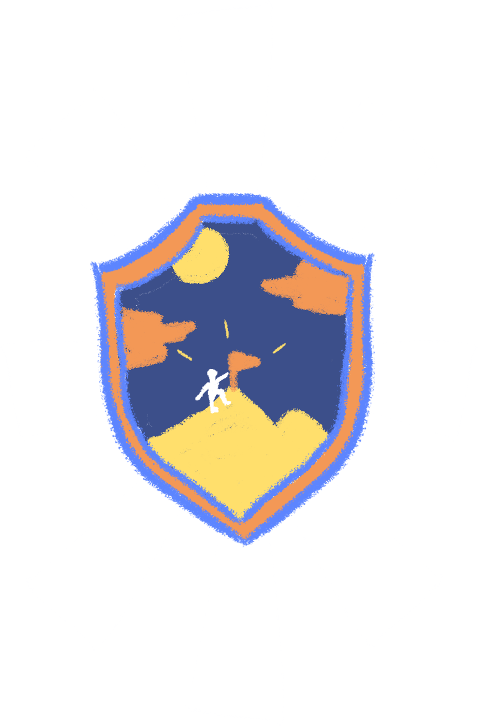 Illustration of a shield with a person climbing a mountain